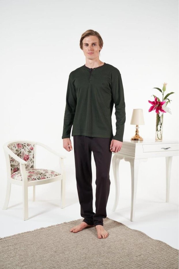 Men's Winter Plaid Combed Cotton Interlock Pajama Set Green