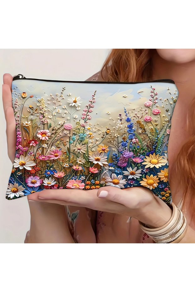 25x17cm 1PC StyleD 1pc Cosmetic Bag Large Capacity Wash Bag Flower Portable Travel Bag Double-Sided