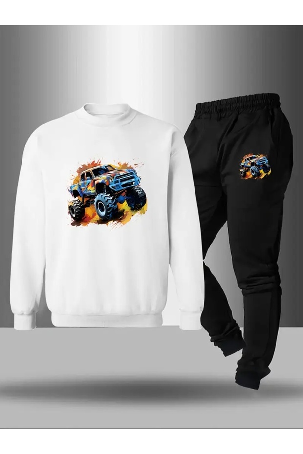 Children's Printed Crew Neck Sweatshirt and Sweatpants Set 3 Thread Raster for Autumn/Winter