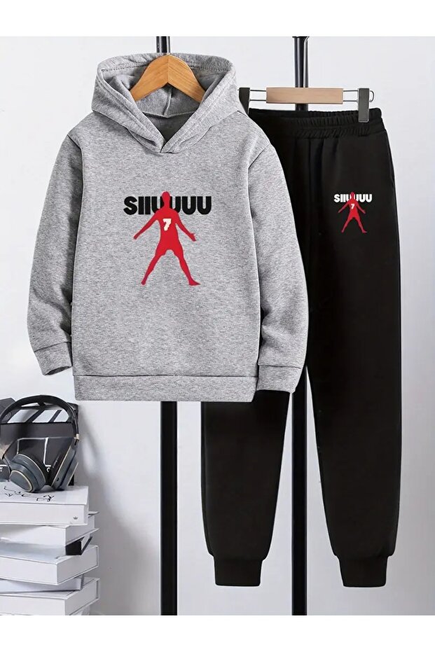 Children's Printed Hooded Sweatshirt and Sweatpants Set 3 Thread Raster for Autumn/Winter