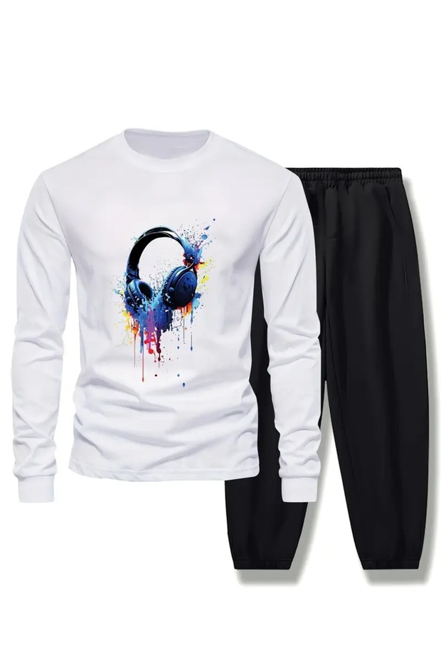Children's Printed Crew Neck Sweatshirt and Sweatpants Set 3 Thread Raster for Autumn/Winter