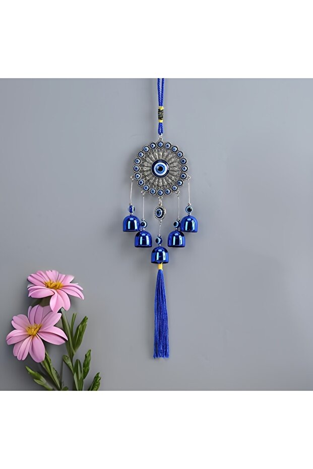 Blue 1 Piece of Blue Eye-Shaped Bell Tassel Flower Plate Wind Chime for Entryway, Window Frame, Wall
