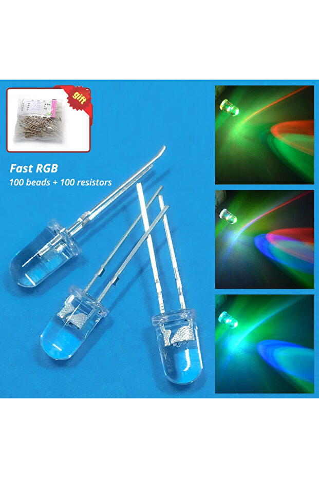 RGB سريع 100 قطعة F5 5 مم حبات إضاءة مستديرة RGB بطيء ديود فلاش سريع LED 470 أوم قوس قزح متعدد الألوان