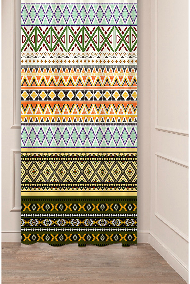 Authentic, Anatolian, Ethnic Patterned Special Design Digital Printed (Single Wing) Modern Stylish Background Curtain