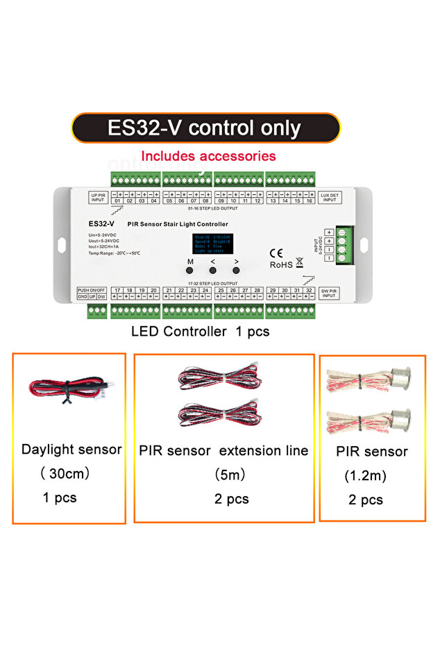 ES32-V Only SKYDANCE PIR Sensor Stair Light Controller KIT ES32-V 6 Run Modes 32CH Output Infrared