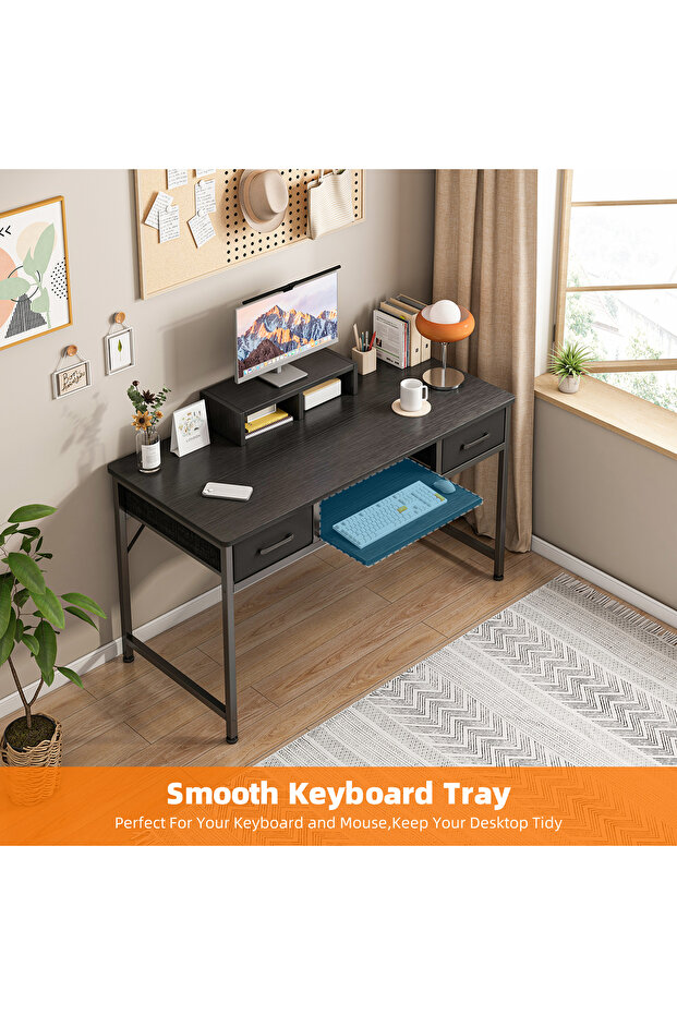 مكتب دراسة مع أدراج، مكتب، مكتب كمبيوتر مع صينية لوحة مفاتيح - 1