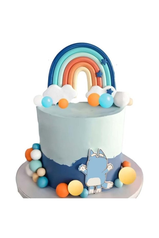 14pcs 14pcs Blue Rainbow Cake Toppers With Orange White Balls For Dog Birthday Cake Decorations Baby