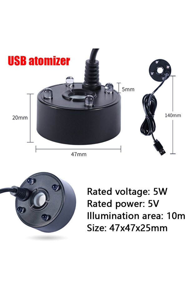 أسود 1PC 5V USB صانع الضباب الضباب البخاخ نافورة المياه حوض السمك البركة الرذاذ رأس مع 4 LED