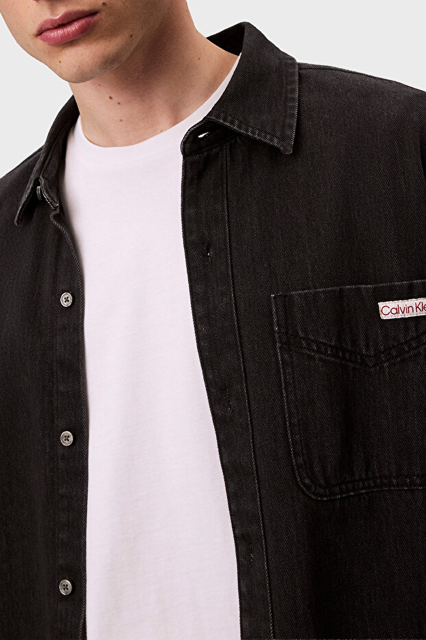 Calvin Klein Pamuklu Regular Fit Klasik Yaka Tek Cepli Kot Gömlek LV04RD765G57L Erkek KOT GÖMLEK LV0 - 5
