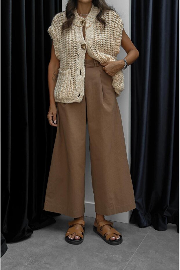 Camel Double Geniş Paça Pantolon - 2
