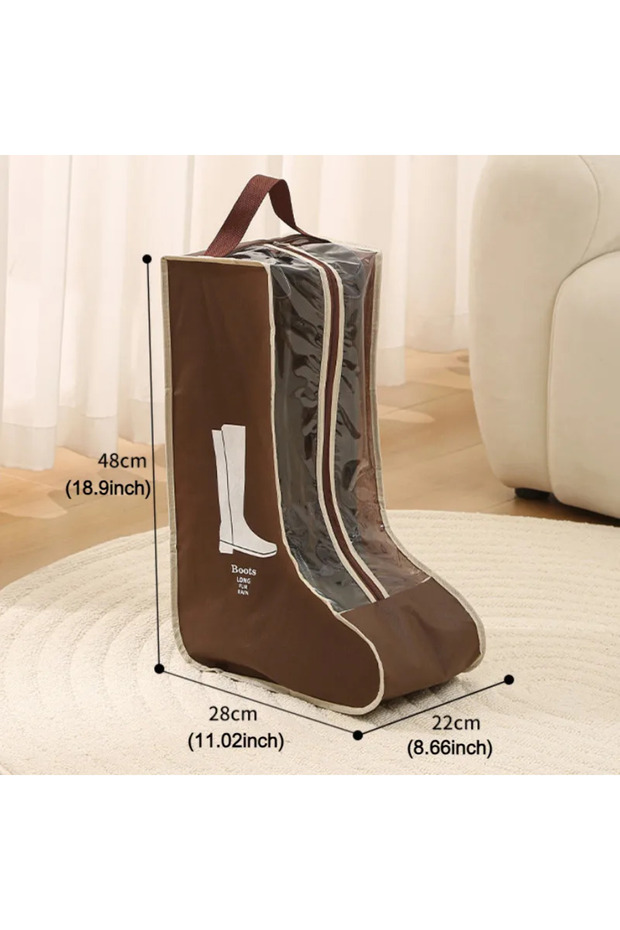 L Brown Waterproof Shoe Storage Bag Portable Dustproof High Heels Short Boots Long Shoe Zipper Pouch
