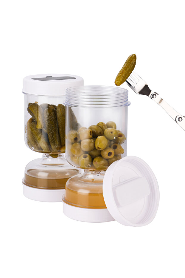 Light Grey New Olive Container Hourglass Jar with Strainer Flip Pickle Container Olive and Pickle St - 1