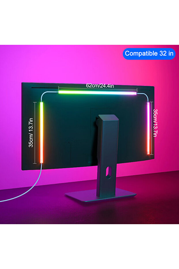 شريط إضاءة ألعاب RGB مقاس 32 بوصة مع إضاءة خلفية للشاشة مع تحكم ذكي بالتطبيق وإضاءة محيطة DIY
