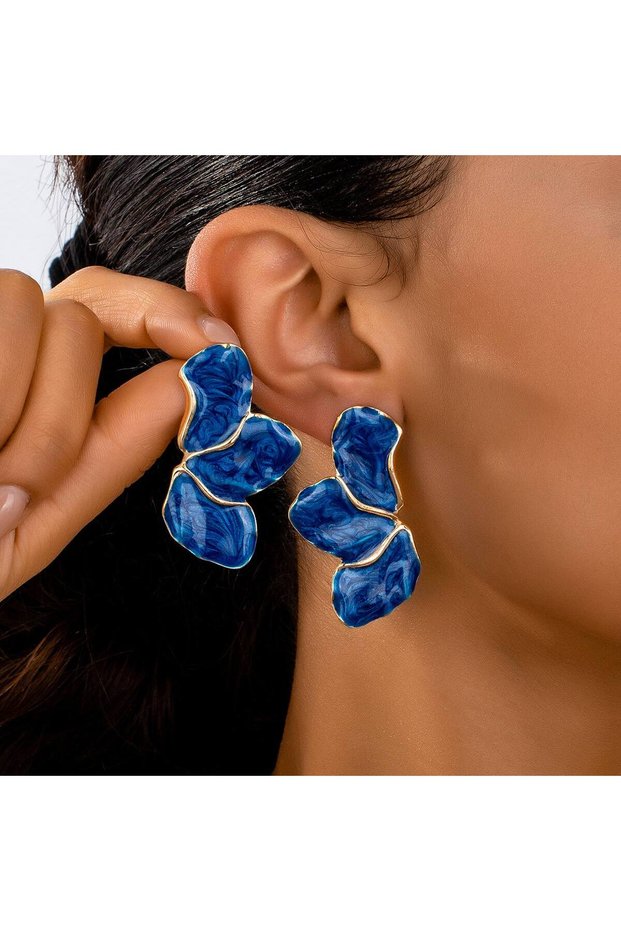 Artistic Blue Orchid Design Modern Earrings with Gold Frame - Party & Office Earring