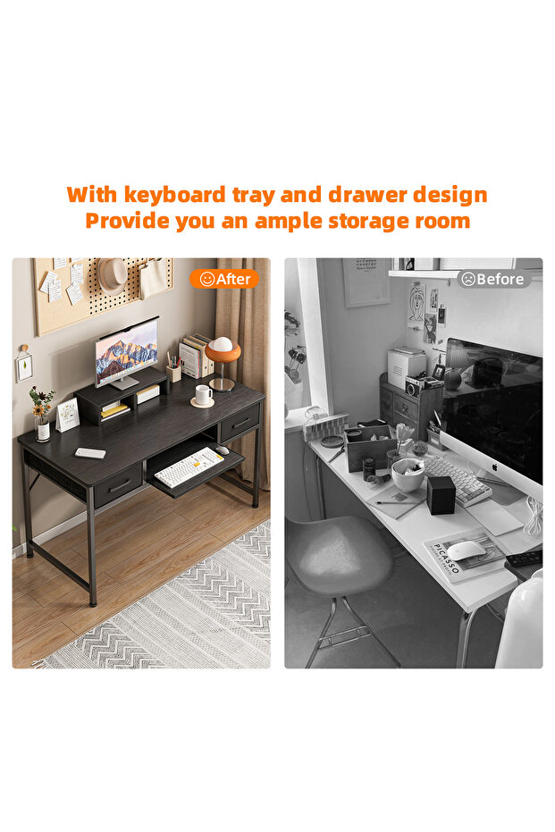 مكتب دراسة مع أدراج، مكتب، مكتب كمبيوتر مع صينية لوحة مفاتيح - 8