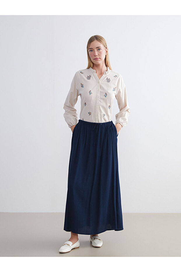 Sparkling Choices by Shining Store Textured Flared Skirt with Waist Drawstring