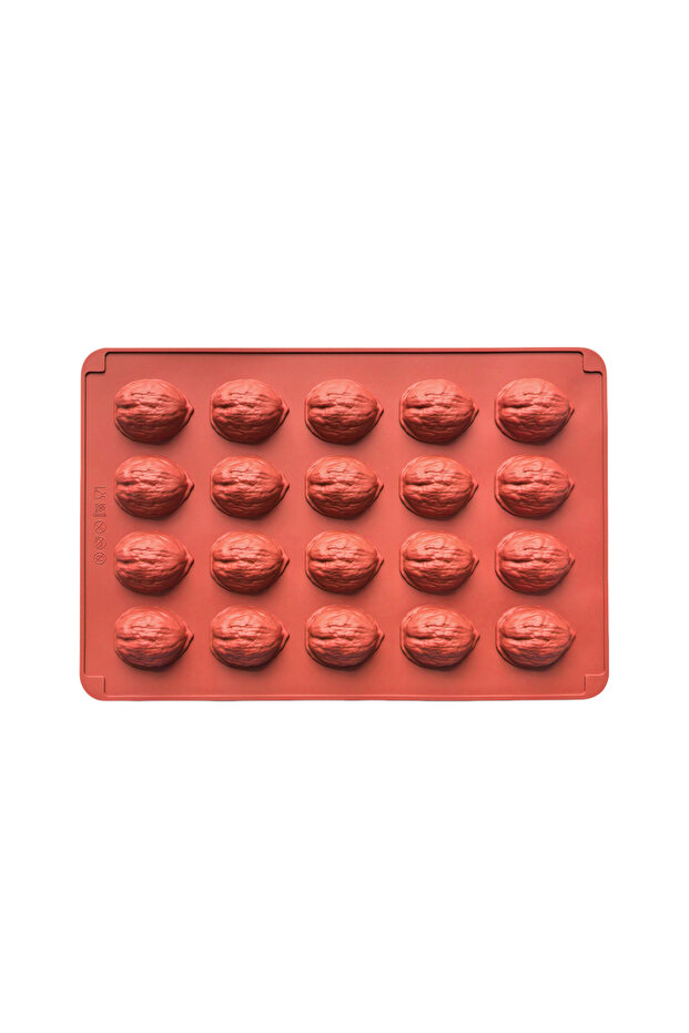 brick red 1pc 20 cavity walnut shaped baking silicone mold, suitable for DIY chocolate, candy, cooki