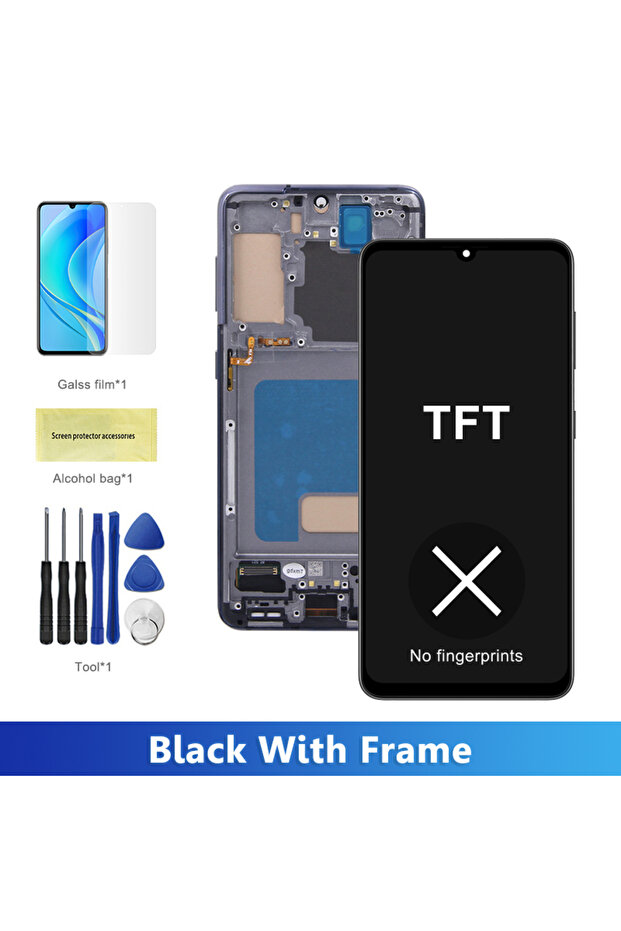 شاشة بديلة AMOLED بإطار أسود TFT S21 5G لهاتف S21 G991B SM-G991B/DS SM-G991U LCD