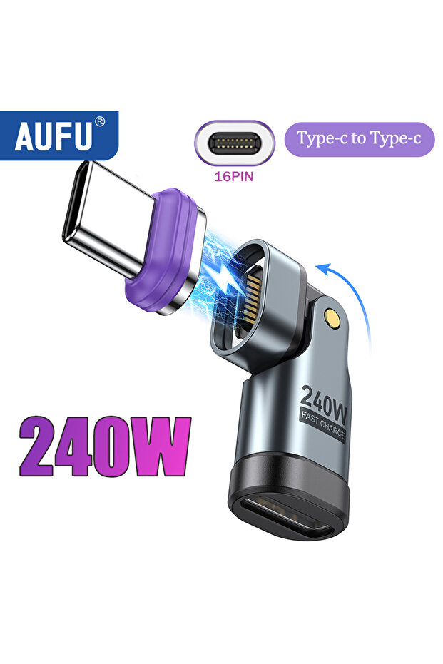 16pin Adapter type-c AUFU 240W Magnetic Type C to Lightning Adapter 16Pin USB-C to Type-C Fast Charg