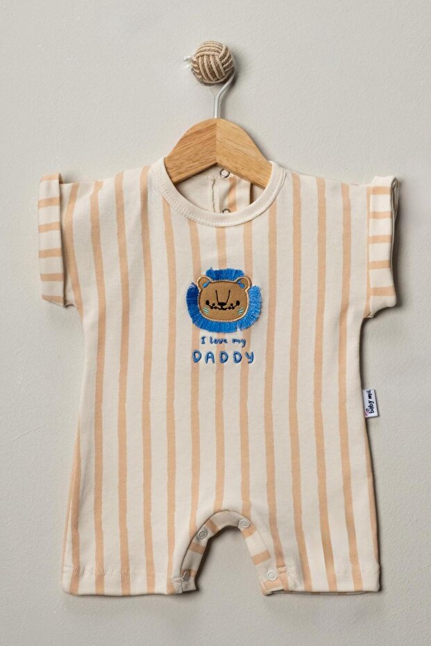 Lion Detailled Striped Baby Romper