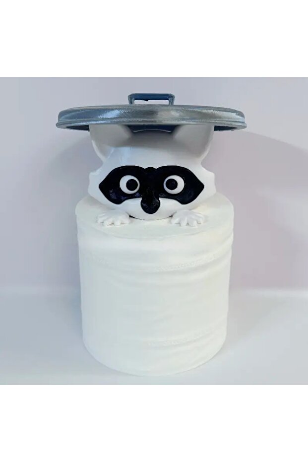 White 1Pc Adorable 3D Printed Raccoon Toilet Roll Paper Holder White Plastic Playful Bathroom Decor