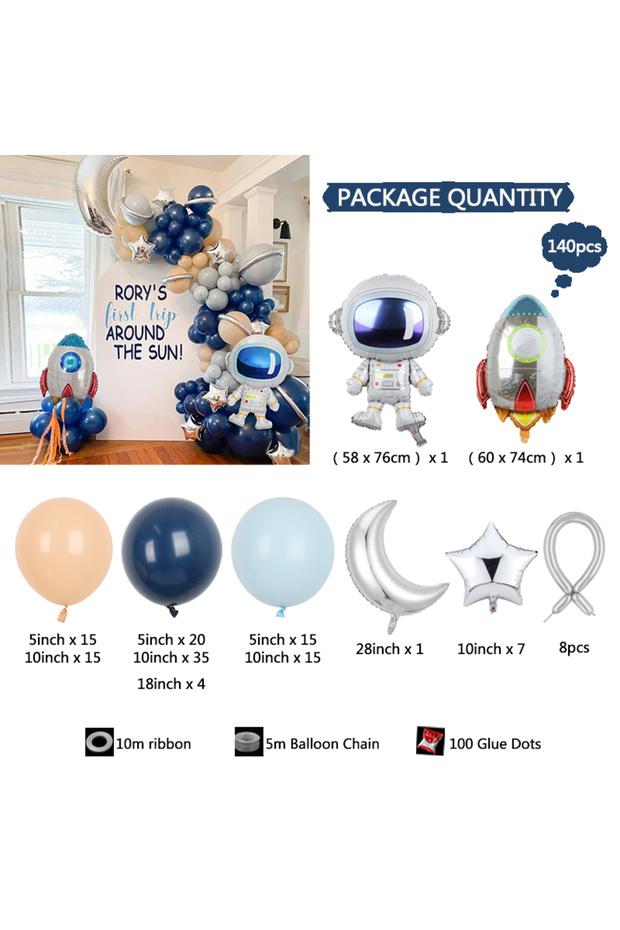 As Picture 20230818Z01-140Pcs 140Pcs Space Balloon Garland Arch Kit Outer Space Rocket Astronaut Foi