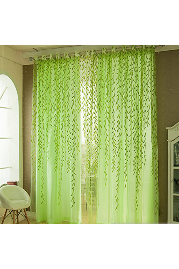 Green 1p Style 1 1PC Elegant Modern Tulle Curtains For Living Room Bedroom Kitchen Green Leaf Sheer