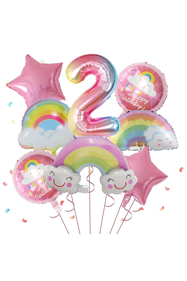 as the picture 2 8pcs Rainbow Smile Cloud Balloon 30 inch Gradient Number Foil Balloons 1-9 Year Old
