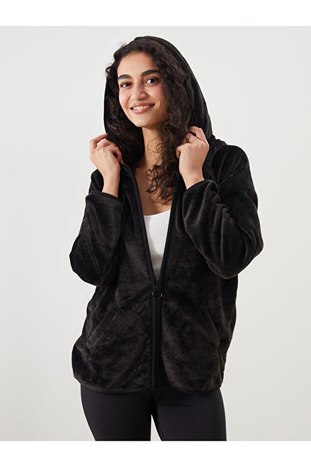 Kapüşonlu Pelüş Kadın Pijama Üstü - 3