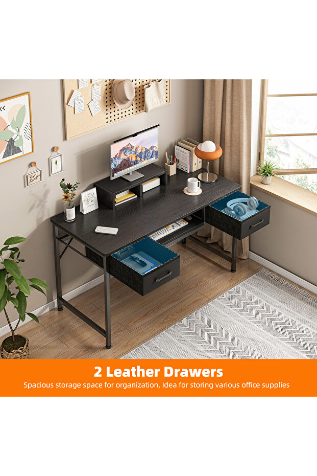 مكتب دراسة مع أدراج، مكتب، مكتب كمبيوتر مع صينية لوحة مفاتيح - 2