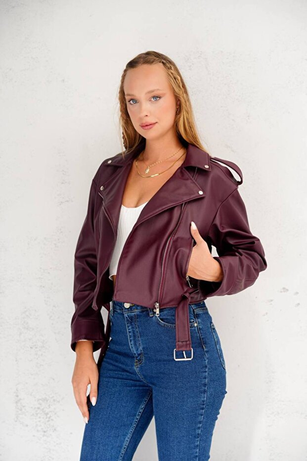 Oversized Women's Belted Leather Jacket