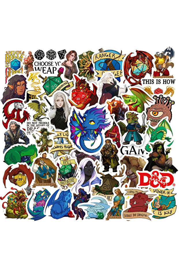 50pcs 50Pcs Dungeons & Dragons Graffiti Stickers Water Bottle Laptop Phone Bicycle Luggage Case Skat