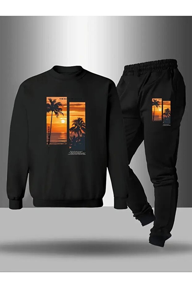 Children's Printed Crew Neck Sweatshirt and Sweatpants Set 3 Thread Raster for Autumn/Winter