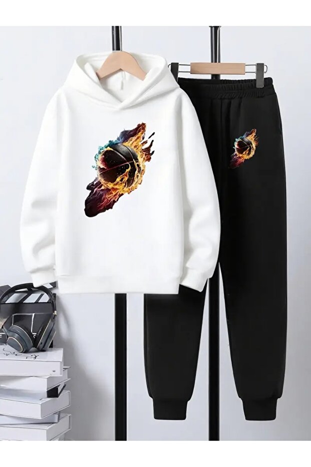 Children's Printed Hooded Sweatshirt and Sweatpants Set 3 Thread Raster for Autumn/Winter