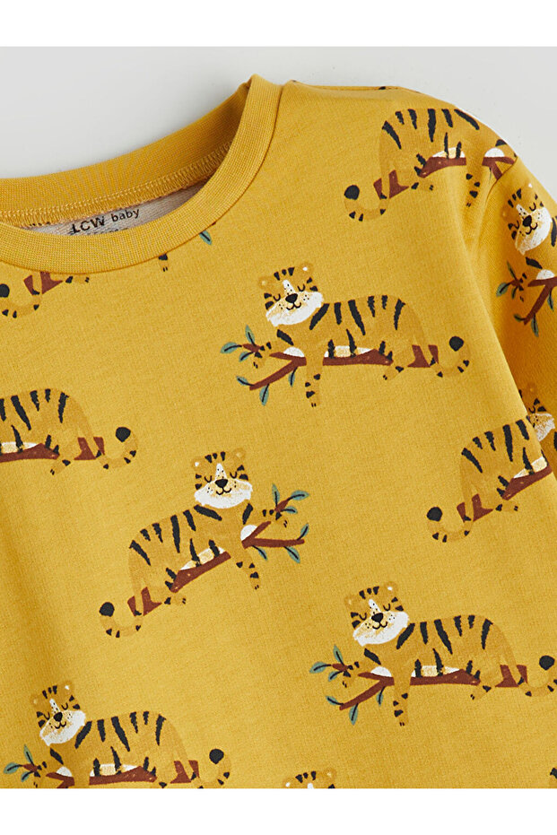 Sari Bisiklet Yaka Baskılı Erkek Bebek Pijama Takımı - 3