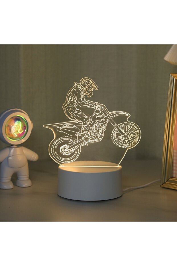 YELLOW WHITE USB 3D motorcycle expert creative night light, home decoration living room bedroom deco