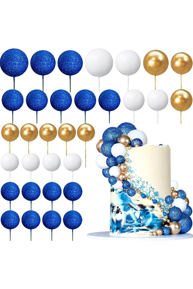 32pcs Baolan 32pcs Glitter Blue Ball Cake Topper Ocean Theme Picks Colorful Ball Shaped Cupcake Inse