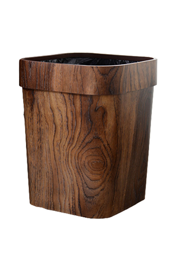 12L Retro Style Retro Small Trash Can Stylish Imitated Solid Garbage Can Pail for Bathroom Bedroom D