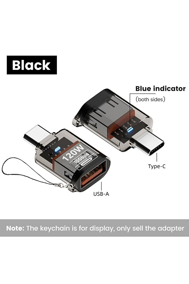 black C-A 120W Fast Charging USB 3.2 to Type C Adapter OTG 10GB High Speed Data Audio Transfer For P - 1