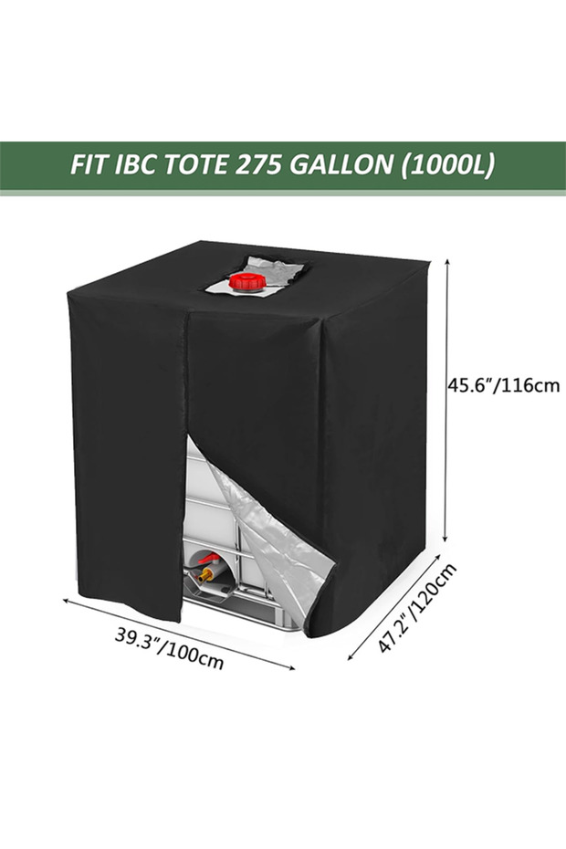 120x100x116cm Black 1pc 210D Outdoor Zipper IBC Tote 275 Gallon 1000L Outdoor Water Tank 100%Polyest