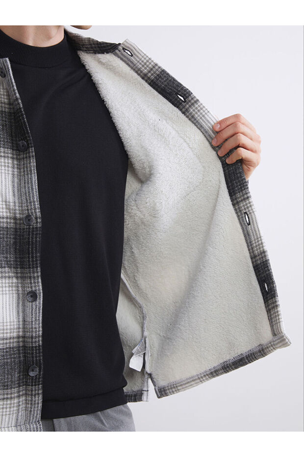 Siyah Rahat Kalıp Uzun Kollu Ekose Erkek Oduncu Gömlek Ceket - 4