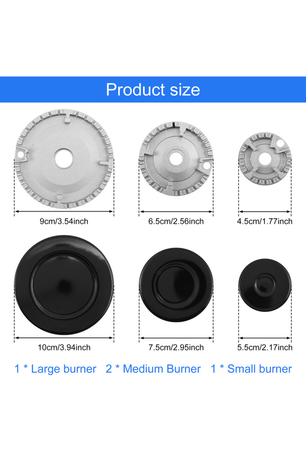 Set A 4Pcs Cooker Hat Set Metal Cooktop Burner Cap and Burner Head Replacement Kit Gas Stove Burner