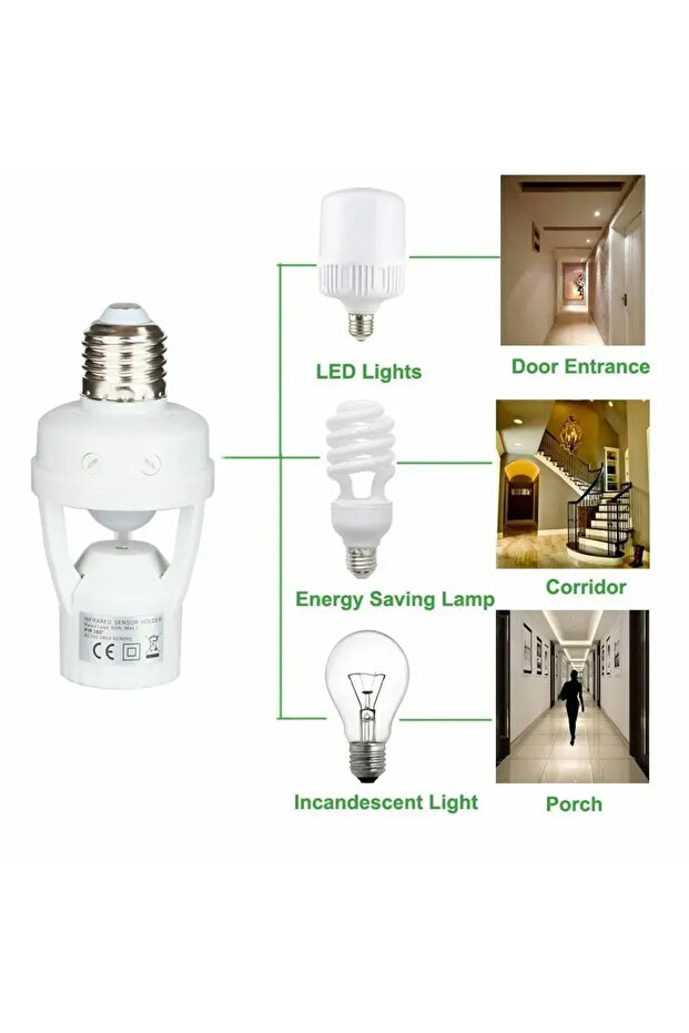 Light Switch PIR Smart PIR Motion Sensor Lamp Base E27 Light Socket 85-265V Auto Switch Bulb Holder - 1