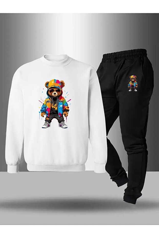 Children's Printed Crew Neck Sweatshirt and Sweatpants Set 3 Thread Raster for Autumn/Winter