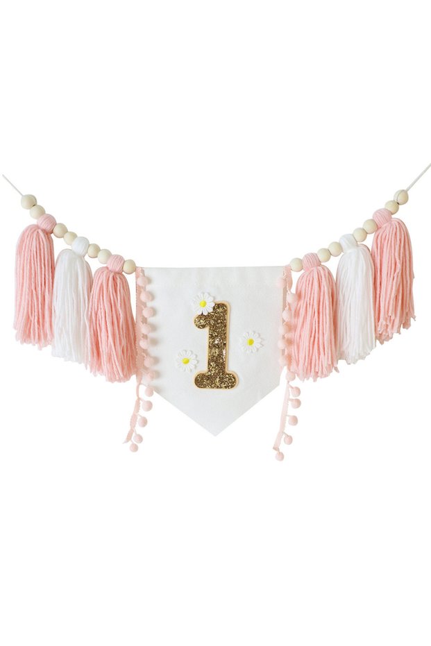 Daisy Banner Bohemian Wooden Bead Tassel Banner 1Birthday Tassel Banner Daisy Theme Party Decoration