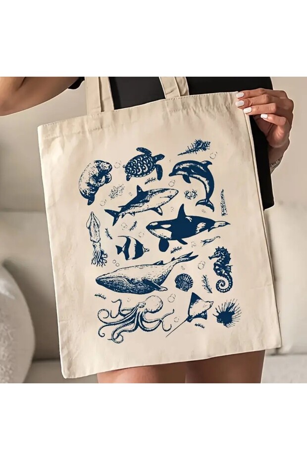 Sea Creatures Printed Women's Organic Cotton Hambez Bag