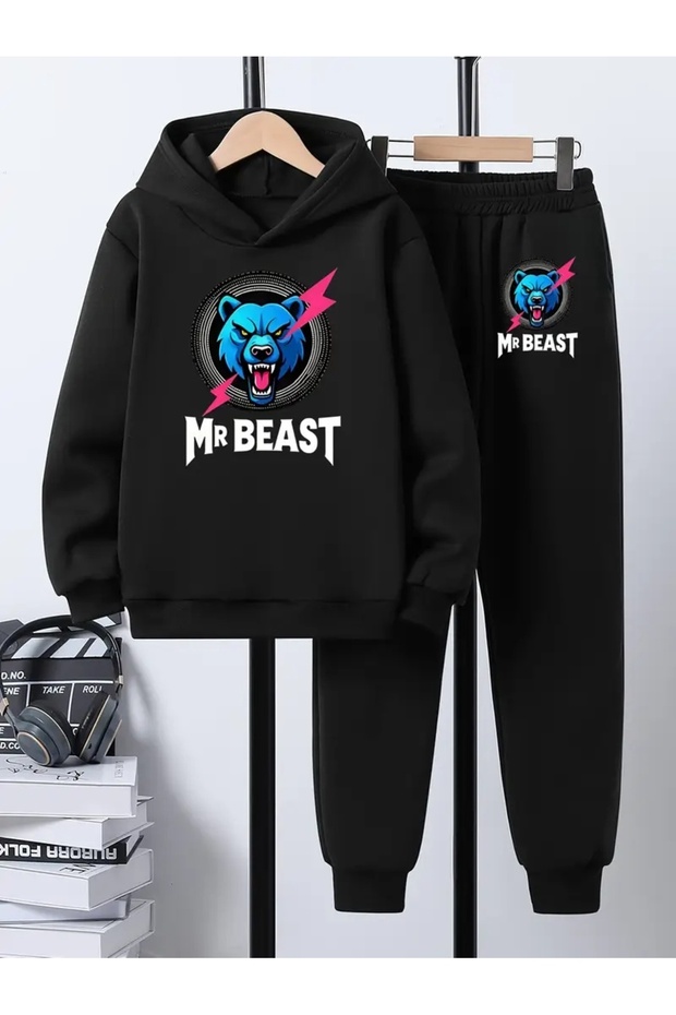 Children's Printed Hooded Sweatshirt and Sweatpants Set 3 Thread Raster for Autumn/Winter