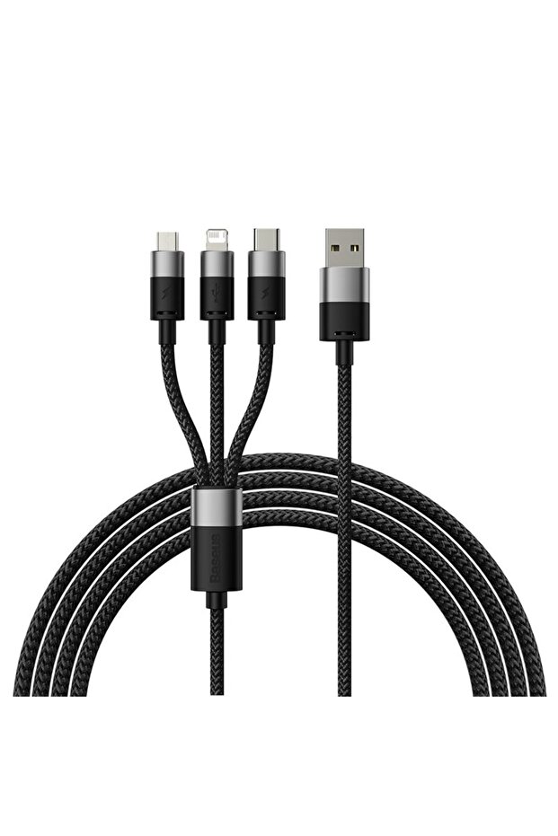 كابل USB أسود بطول 1.2 متر، 3 في 1، شاحن سريع من نوع Micro USB Type C، كابل بيانات من نوع Micro USB Type C