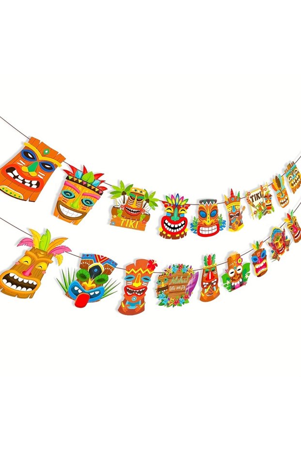 brown Hawaii Tiki Banner Hawaiian Luau Birthday Party Banners Aloha Garlands Banners Tiki Party Hang