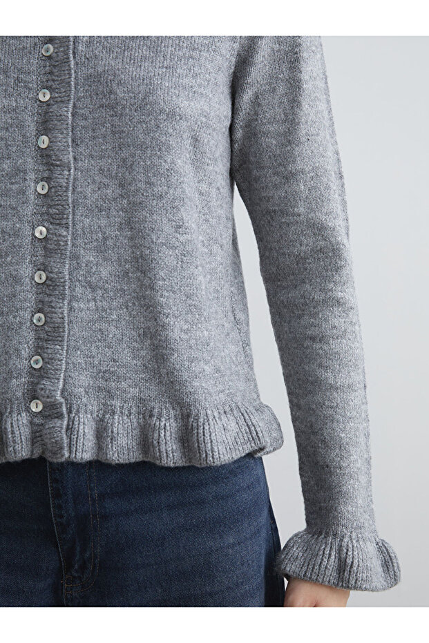 Gri Bisiklet Yaka Kadın Triko Hırka - 3